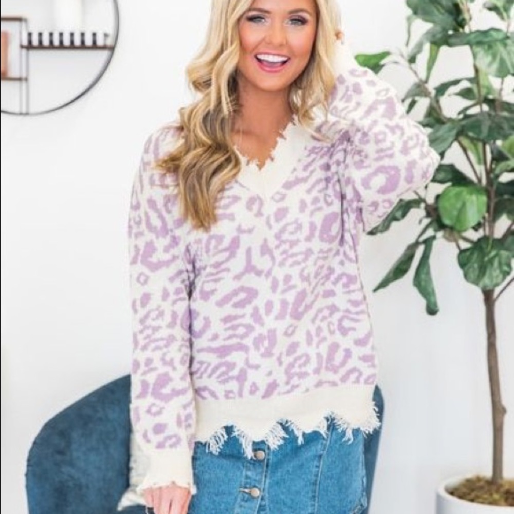 Animal Print Distressed Sweater